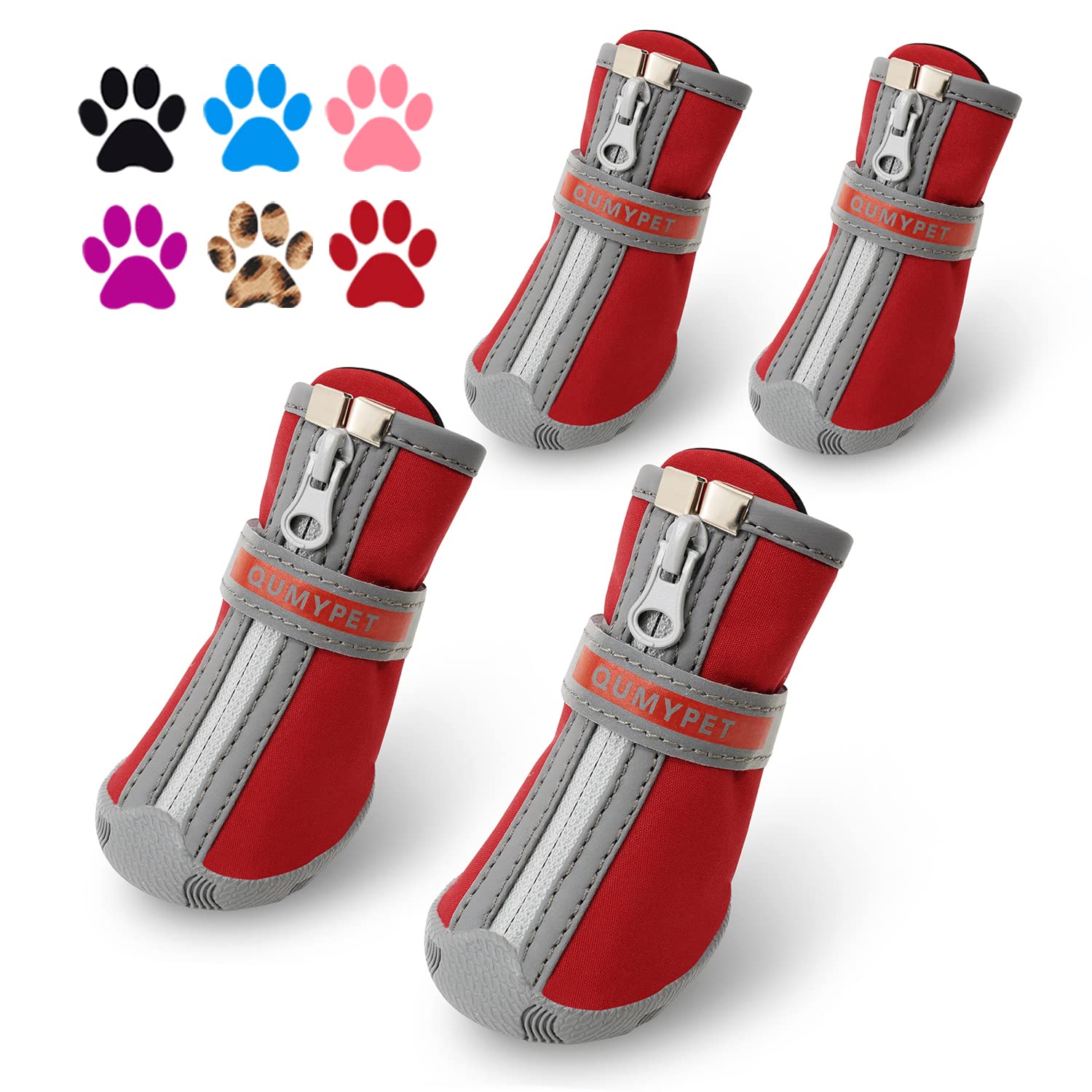 QUMY dog shoes size 2 show paw protection during outdoor walks for small dogs.