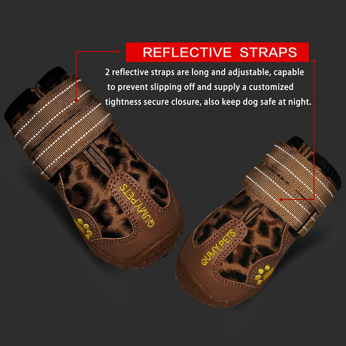 QUMY dog shoes sole close-up proves anti-slip traction on wet or icy surfaces.
