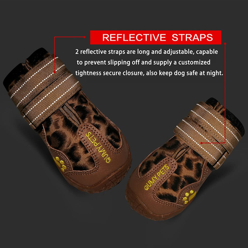 QUMY dog shoes sole close-up proves anti-slip traction on wet or icy surfaces.