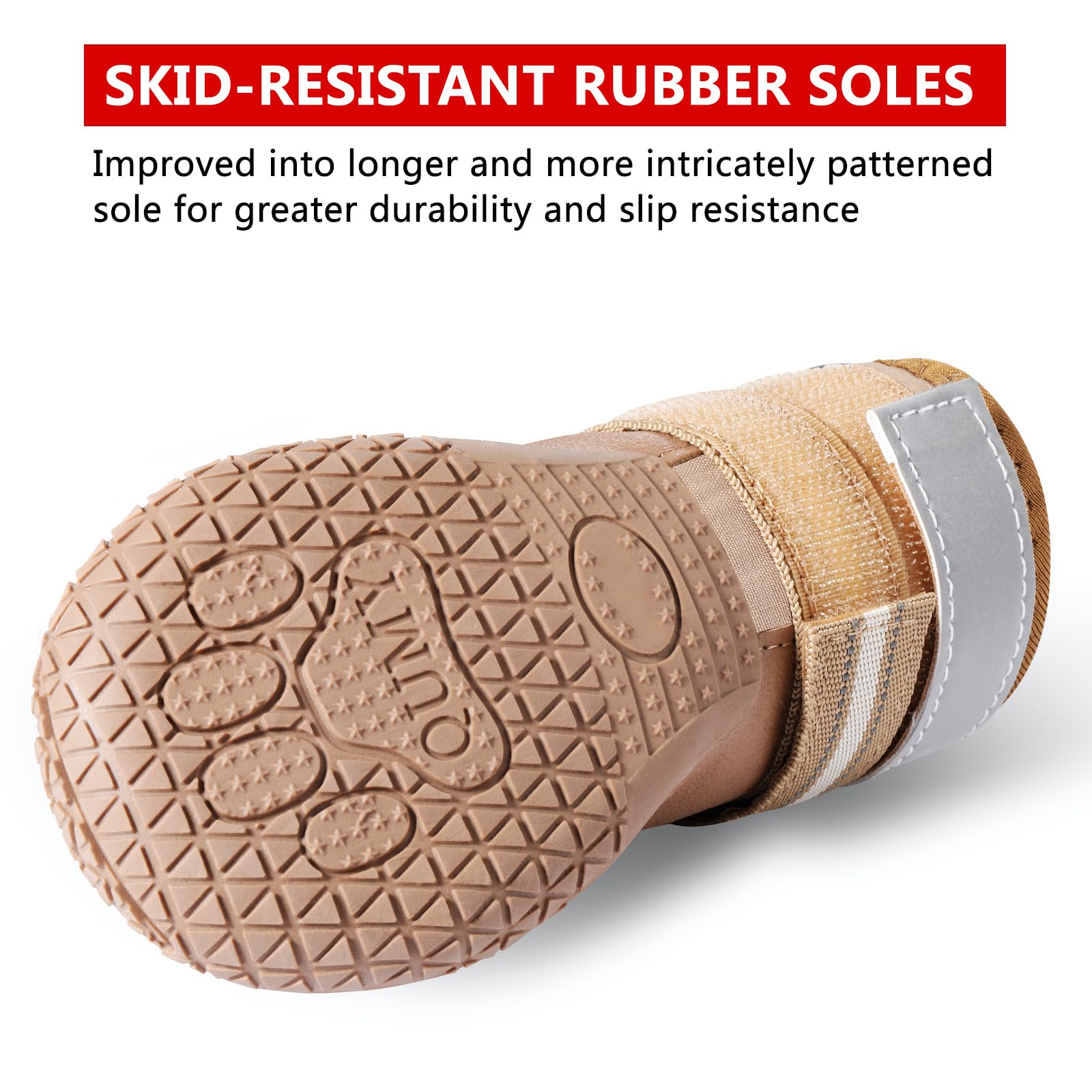 QUMY dog shoes water-resistant fabric protects paws in rain or slush.