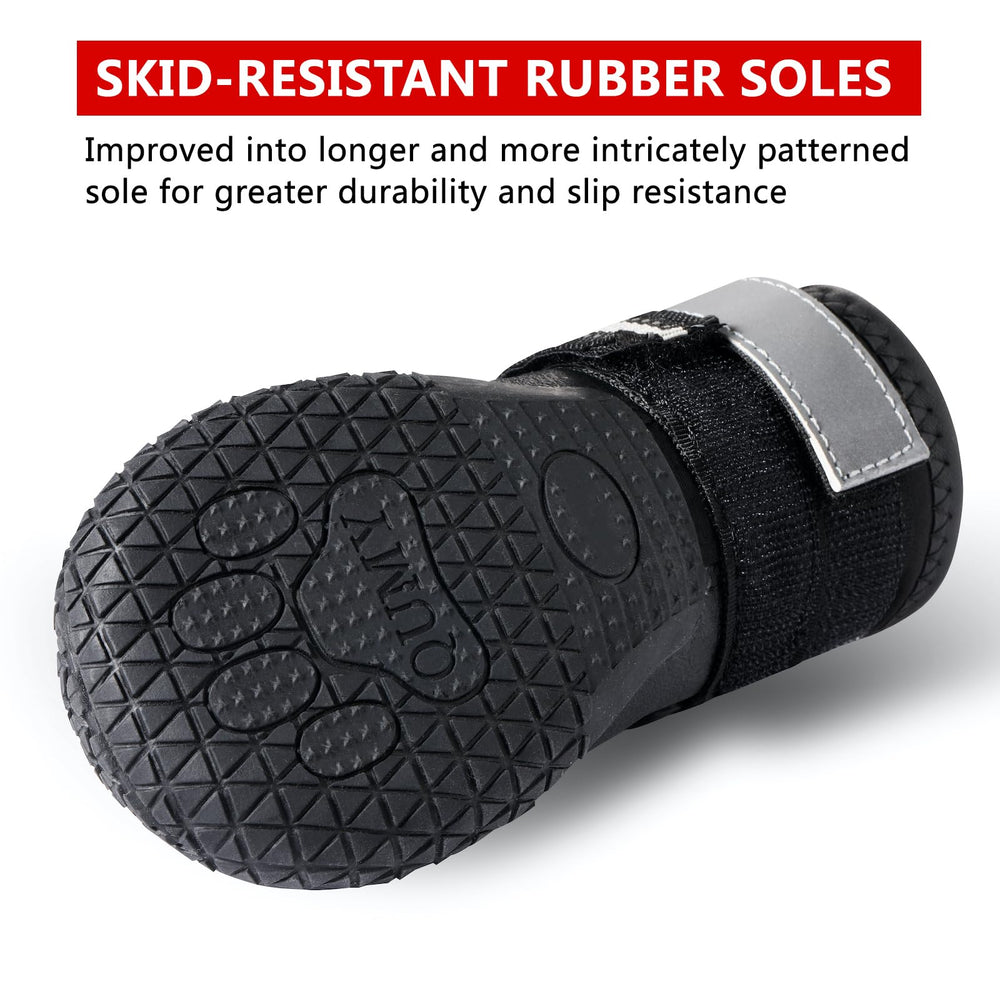 QUMY dog shoes water-resistant fabric keeps paws dry.