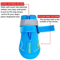 QUMY dog shoes keep paws dry in rain with water-resistant design during wet walks.