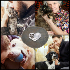 Quotable Cuffs pewter heart pawprint highlights the pawprint cutout symbol of bond.