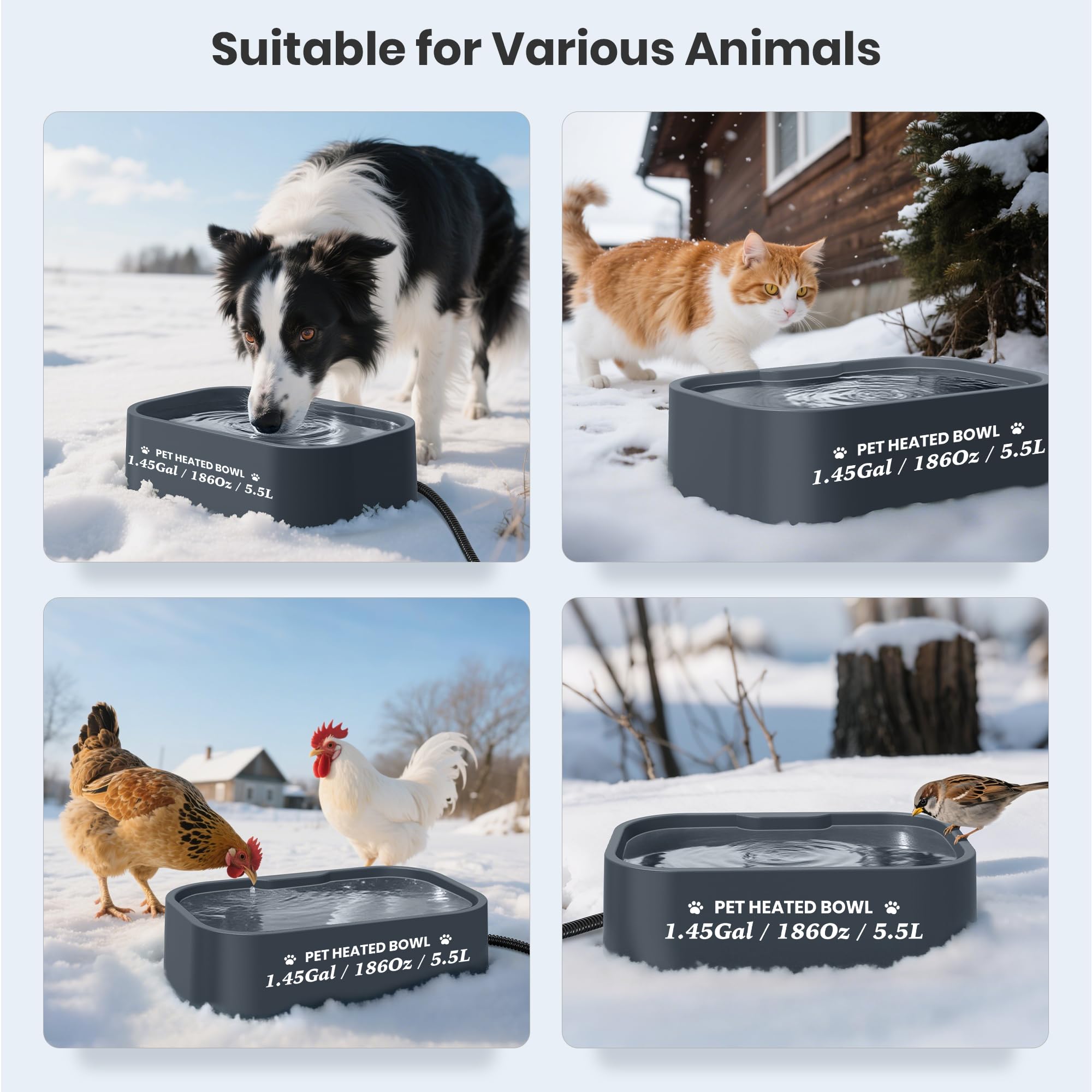 Qvamodo outdoor pet water bowl with wide base for stability.