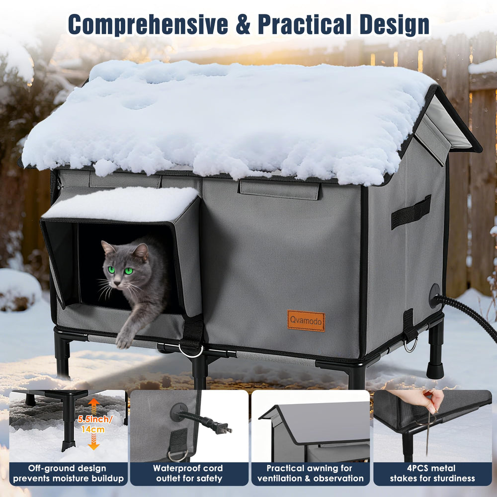 Qvamodo tunnel-entry reduces drafts while keeping cats easily inside their shelter.