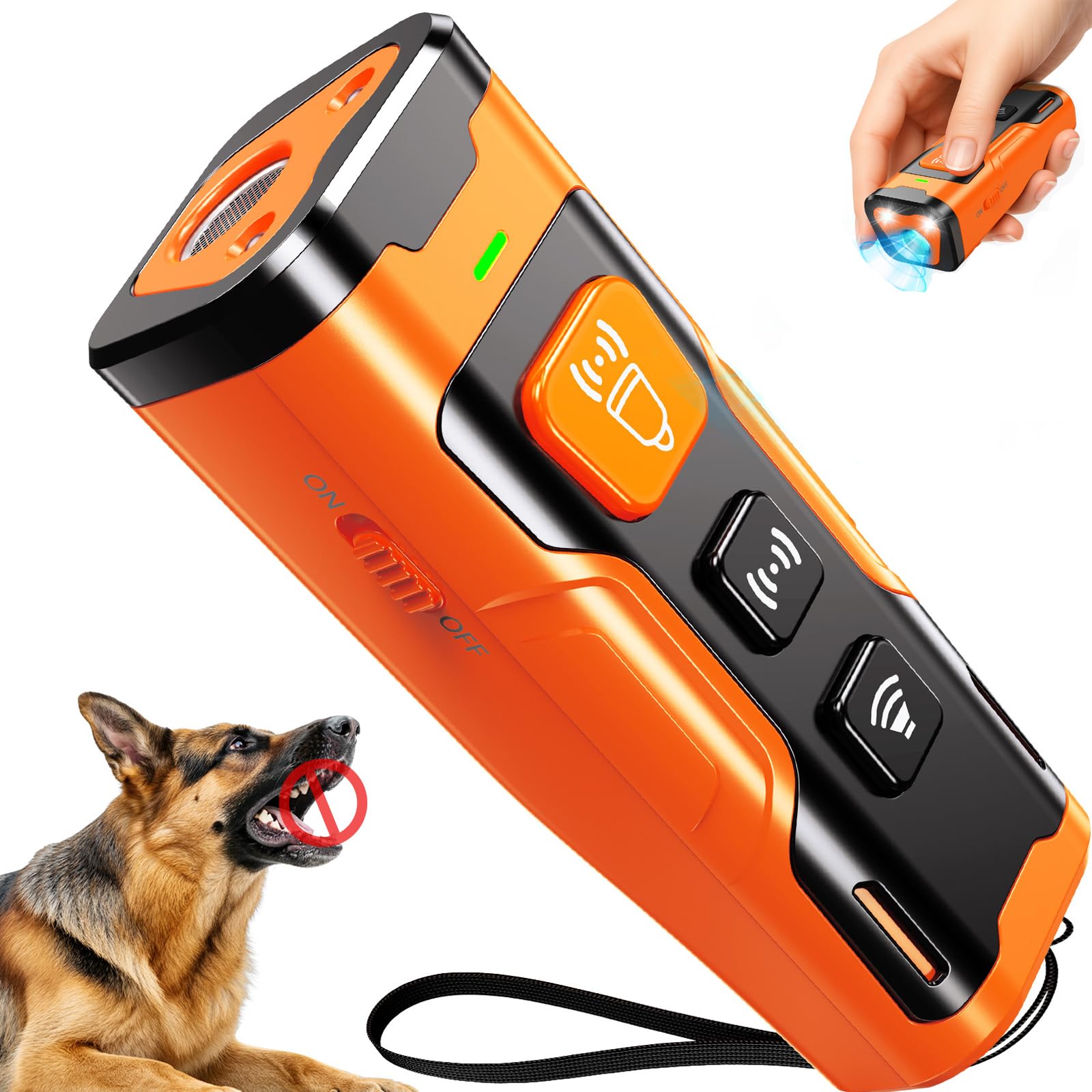 QVNNVQ dog bark deterrent device showing three training modes for humane behavior.