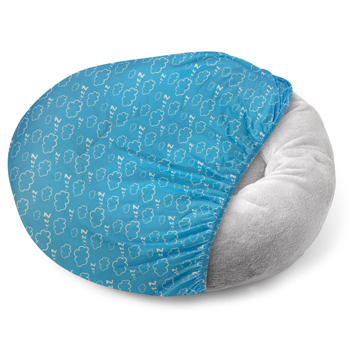 Qwazy Cupcake Cloud Nine round bed cover shows soft fabric for cozy naps.