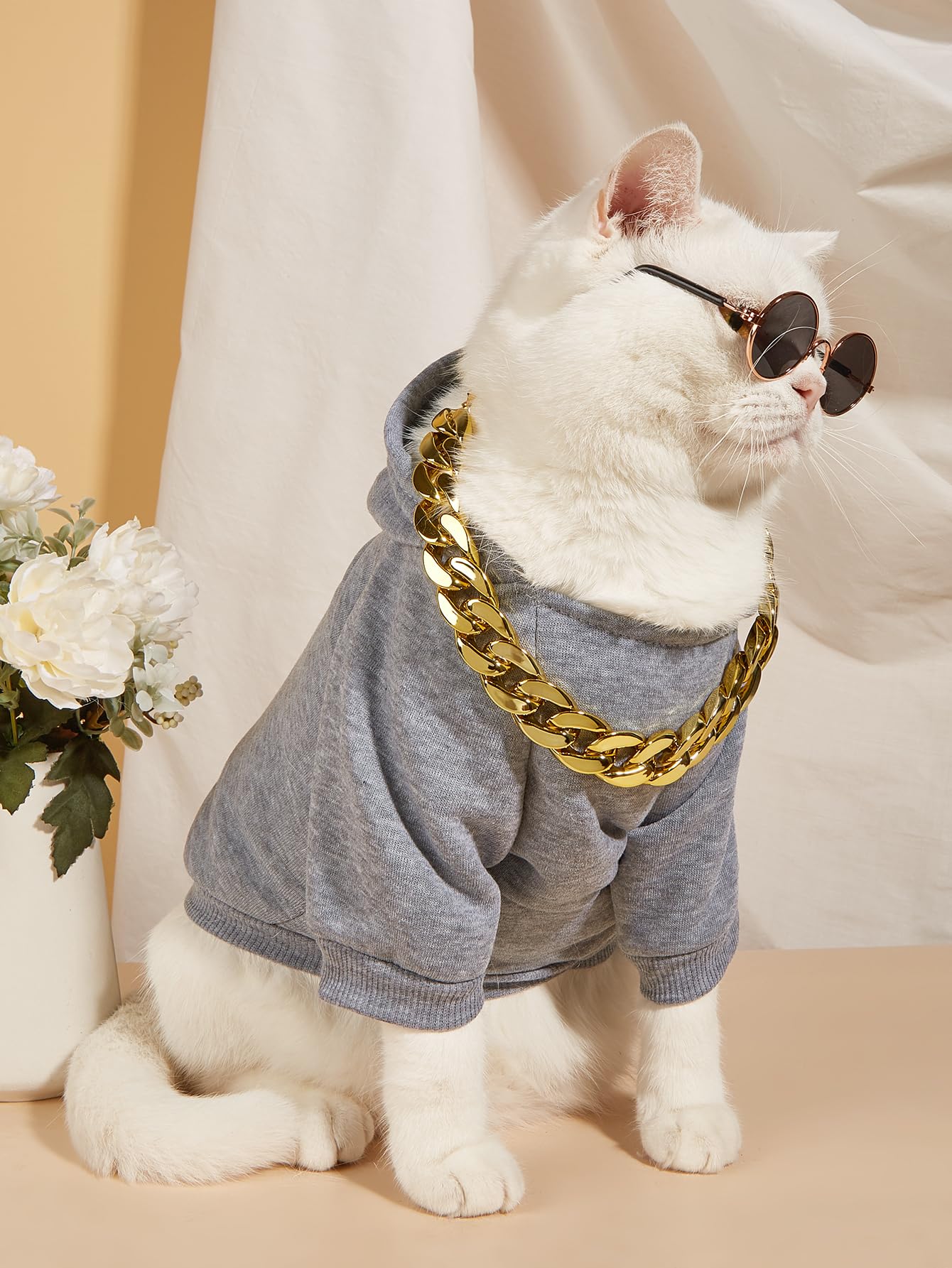 QWINEE cat costume necklace sunglasses set adds playful fashion for pets.