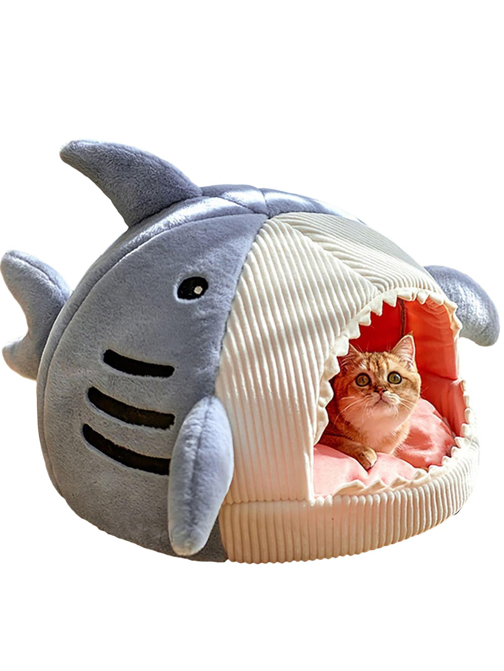 QWINEE Shark-Shaped Cat Mat closeup shows soft fabric for cozy naps.