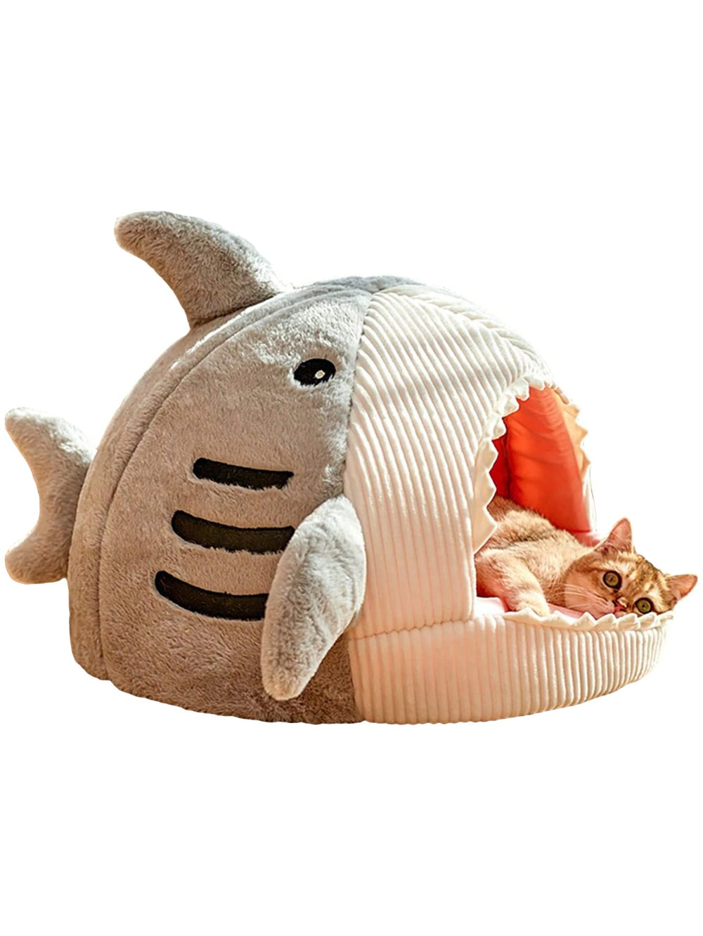 QWINEE shark-shaped cat mat front view showing cozy semi-closed nest for small pets