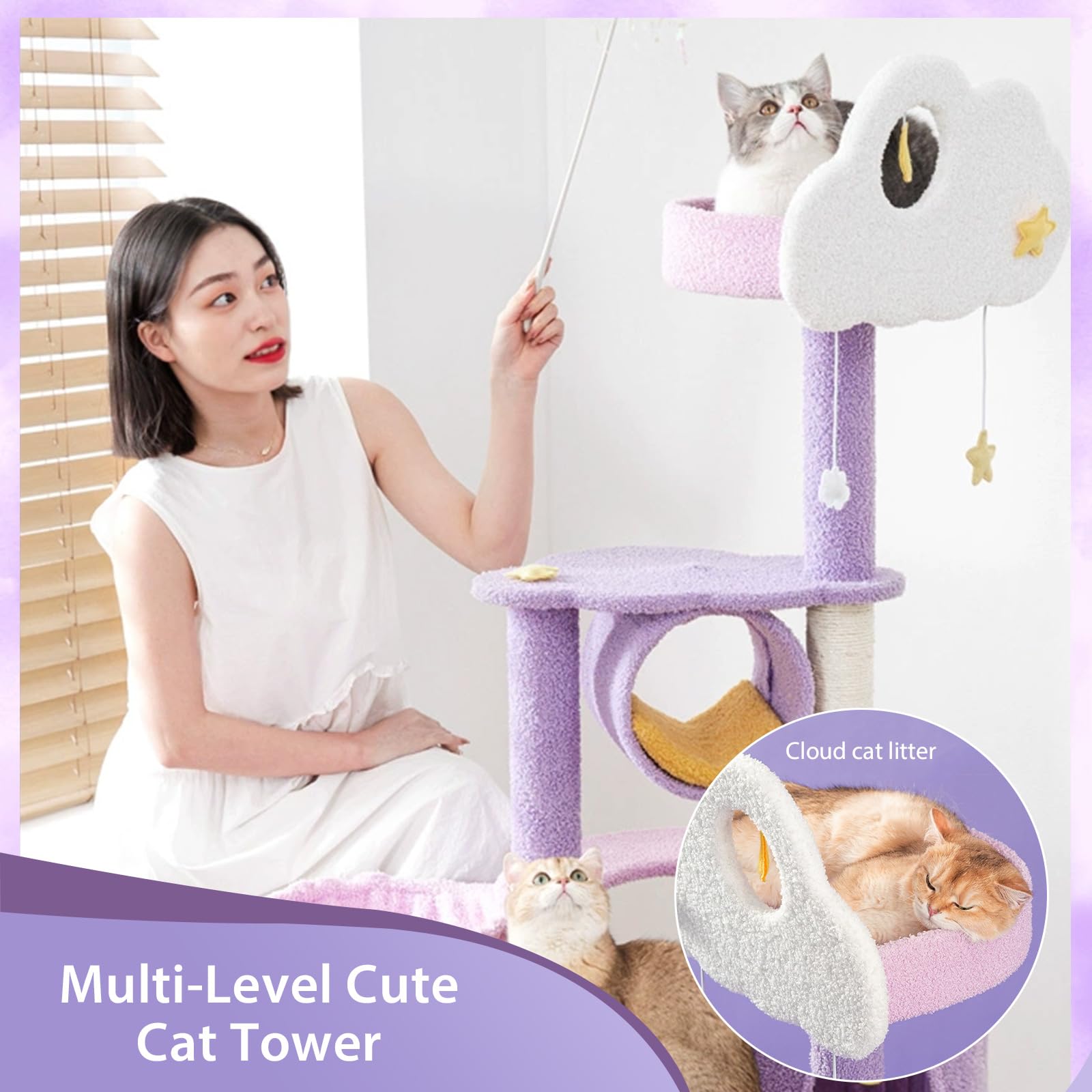 QWJORV 67inch cat tree assembly video helps quick setup.