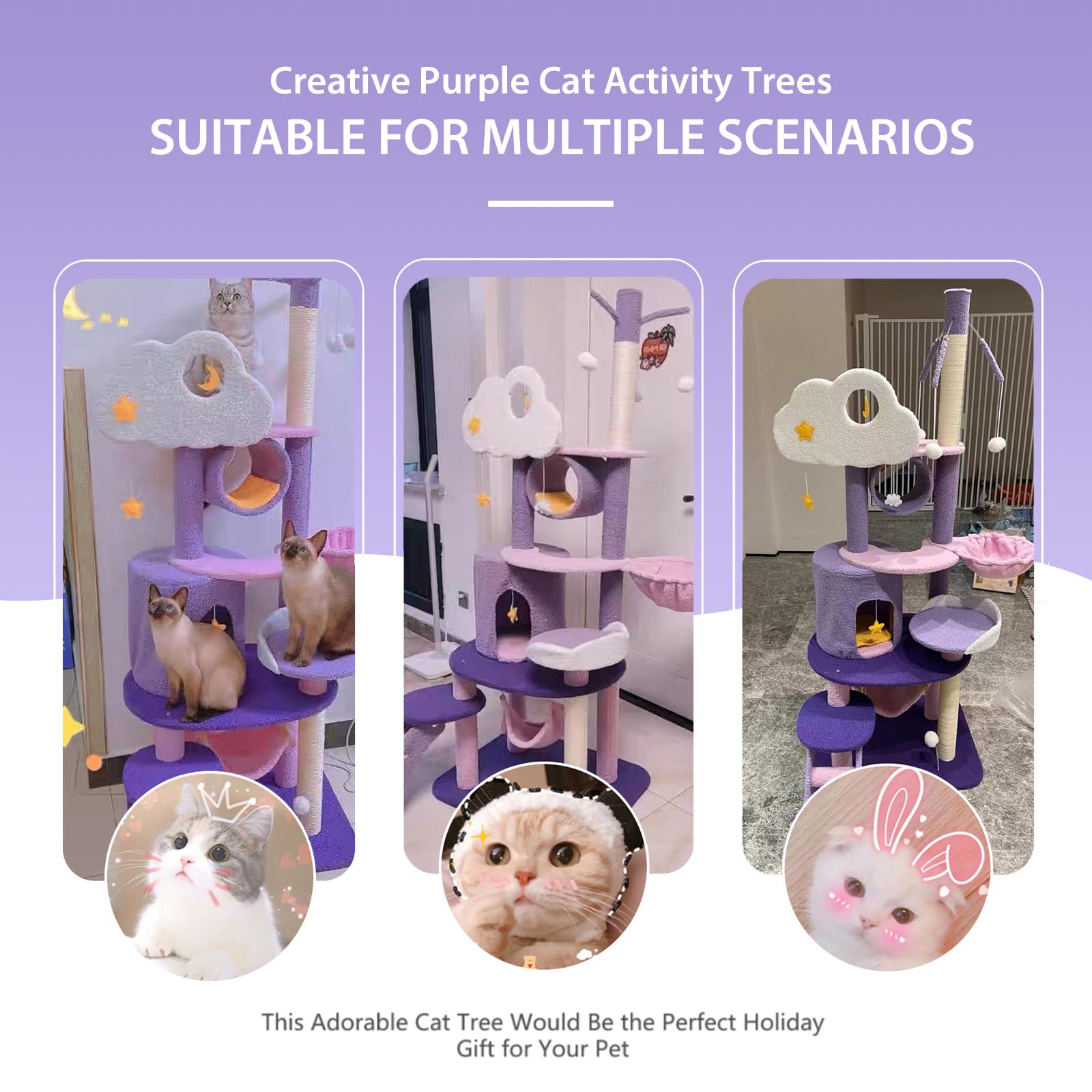 QWJORV 67inch cat tree features a sturdy base for safe indoor lounging.