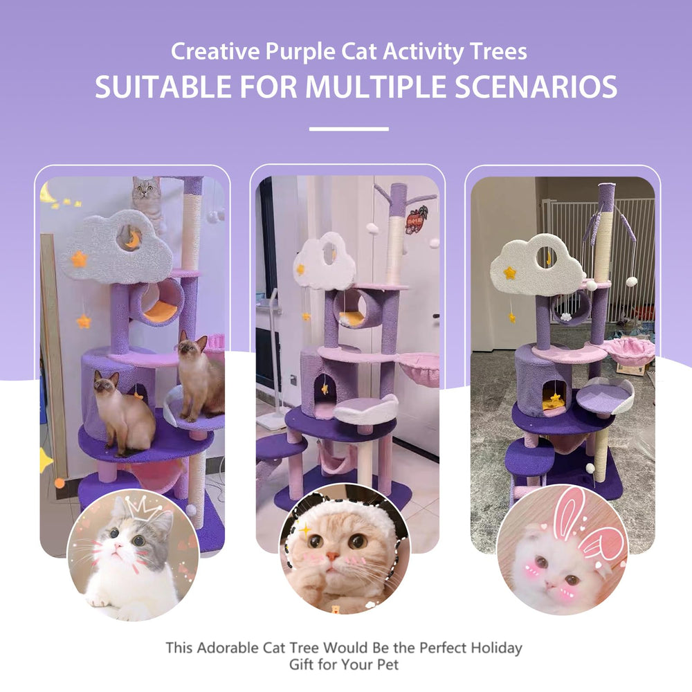 QWJORV 67inch cat tree features a sturdy base for safe indoor lounging.