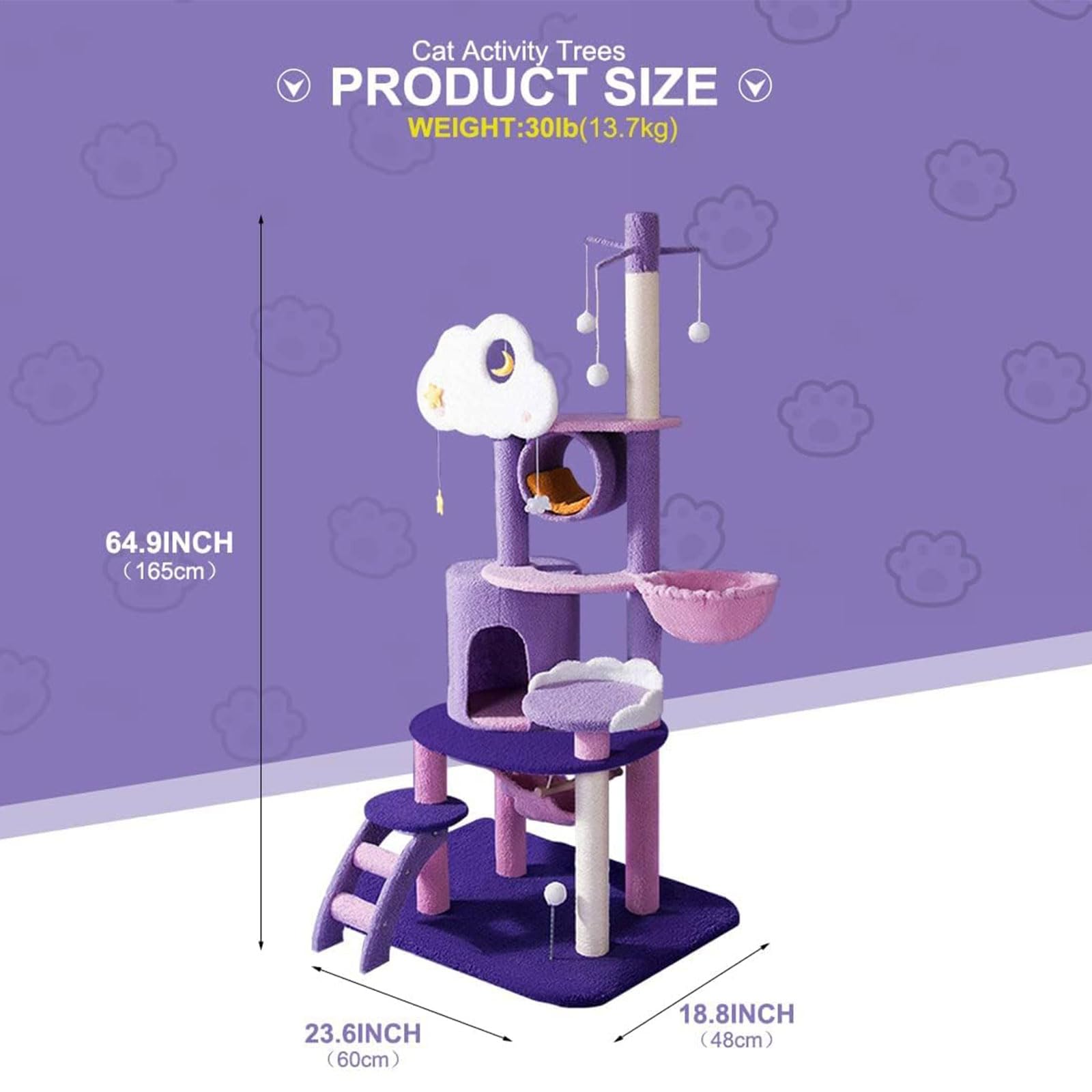 QWJORV 67inch cat tree includes a kitty nest for a warm retreat after play.