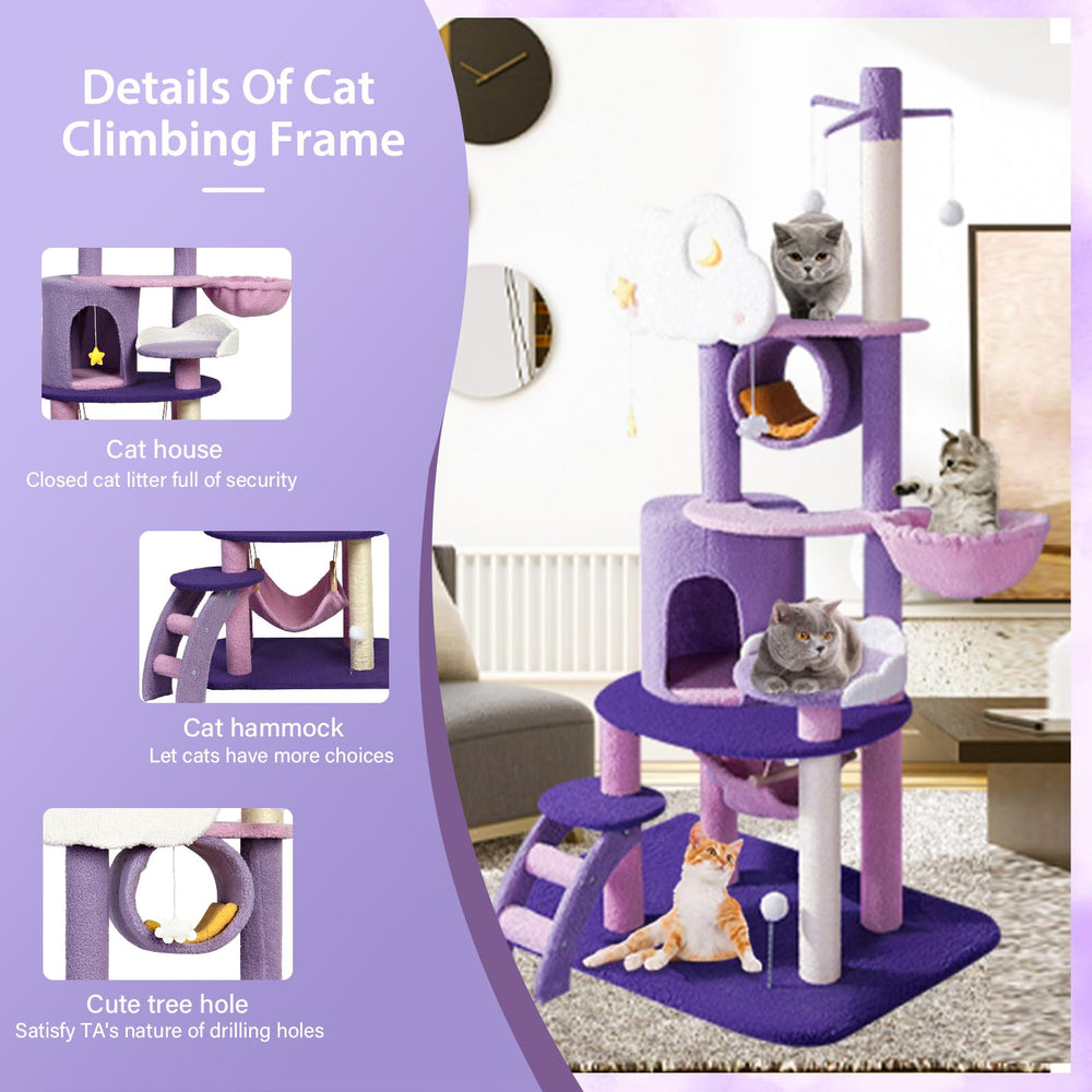QWJORV 67inch cat tree multi-level design encourages climbing and play.