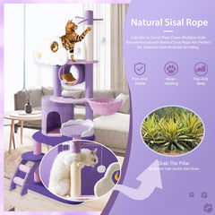 QWJORV 67inch cat tree plush platforms offer cozy resting spots after activity.