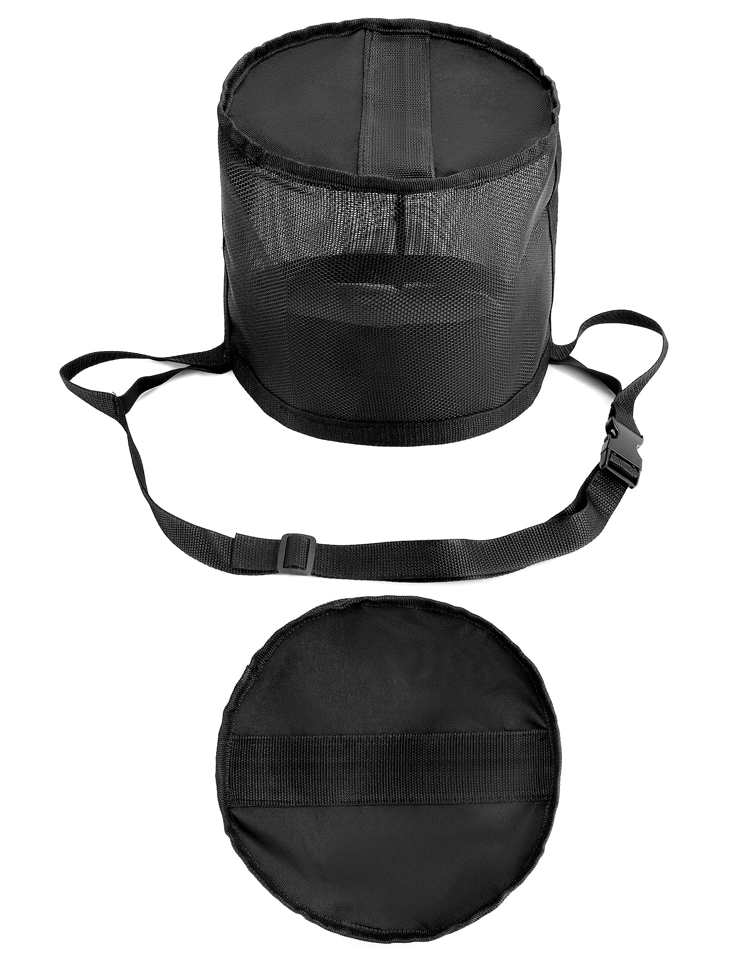 QWORK adjustable-strap feed bag demonstrates secure fit during horseback riding.