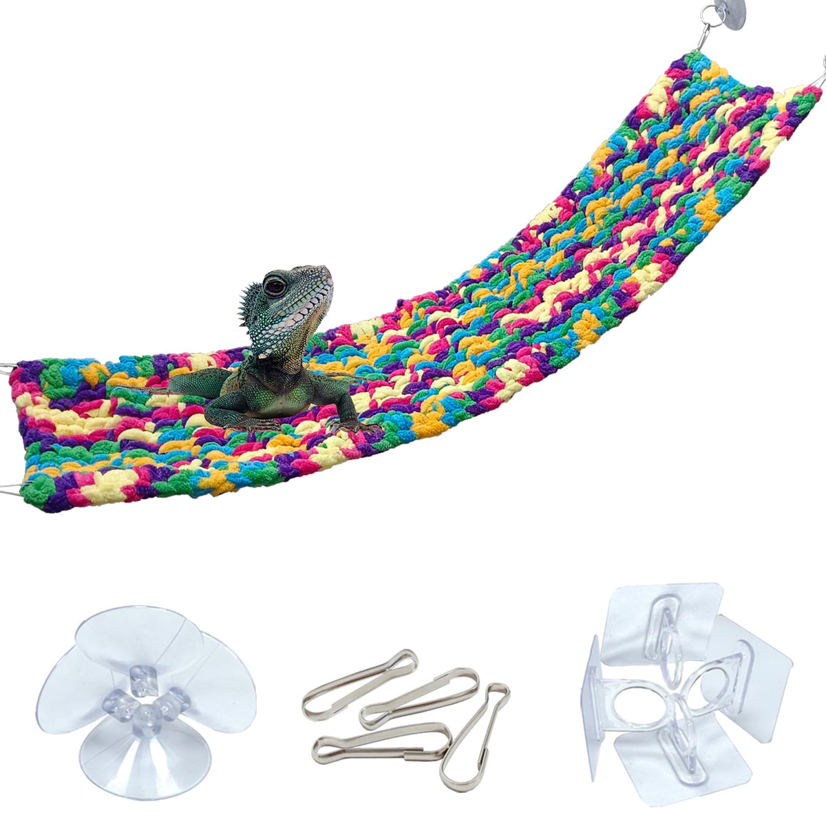 QWR lizard hammock side view highlights sturdy 30x7 design for comfortable basking.