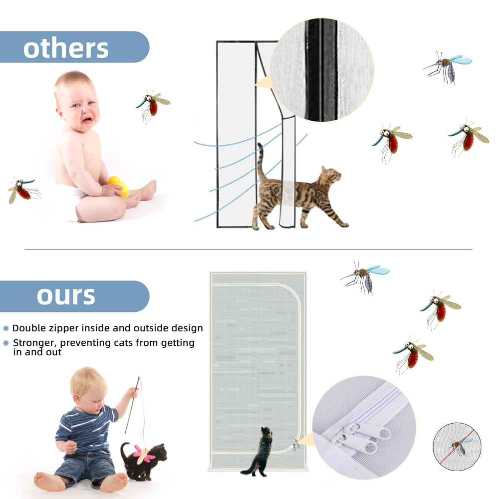QWR reinforced cat screen door easy install shows tool‑free setup process