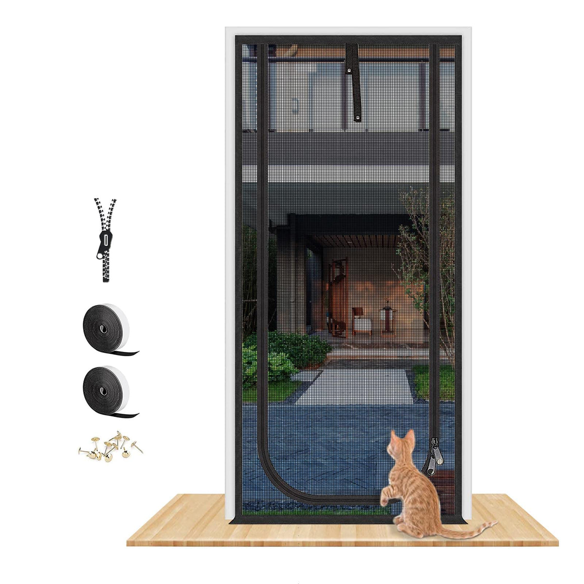 QWR reinforced cat screen door shows a precise fit for 34x81 openings, easing pet access.