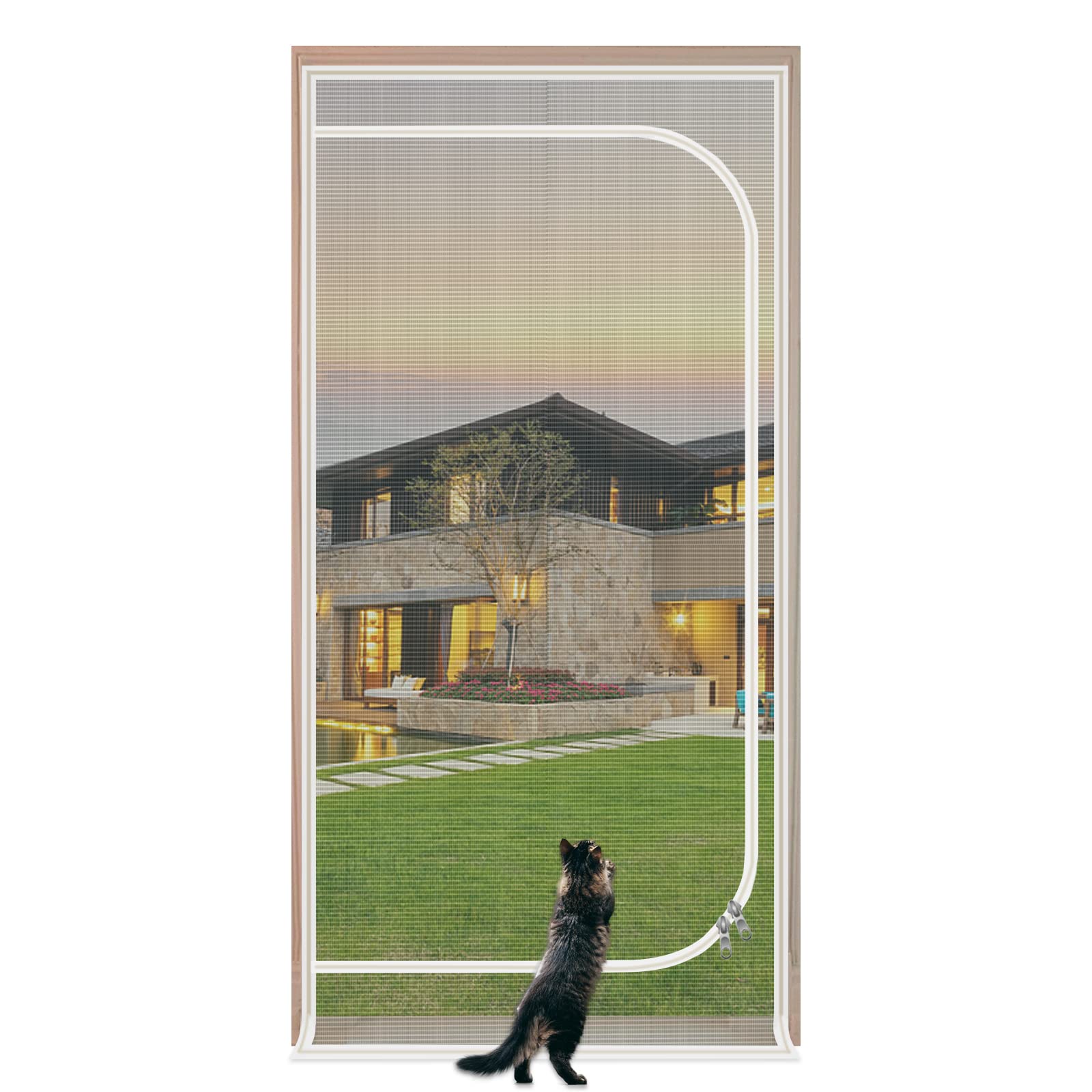 QWR reinforced cat screen door front view shows a durable frame ready for daily pet use