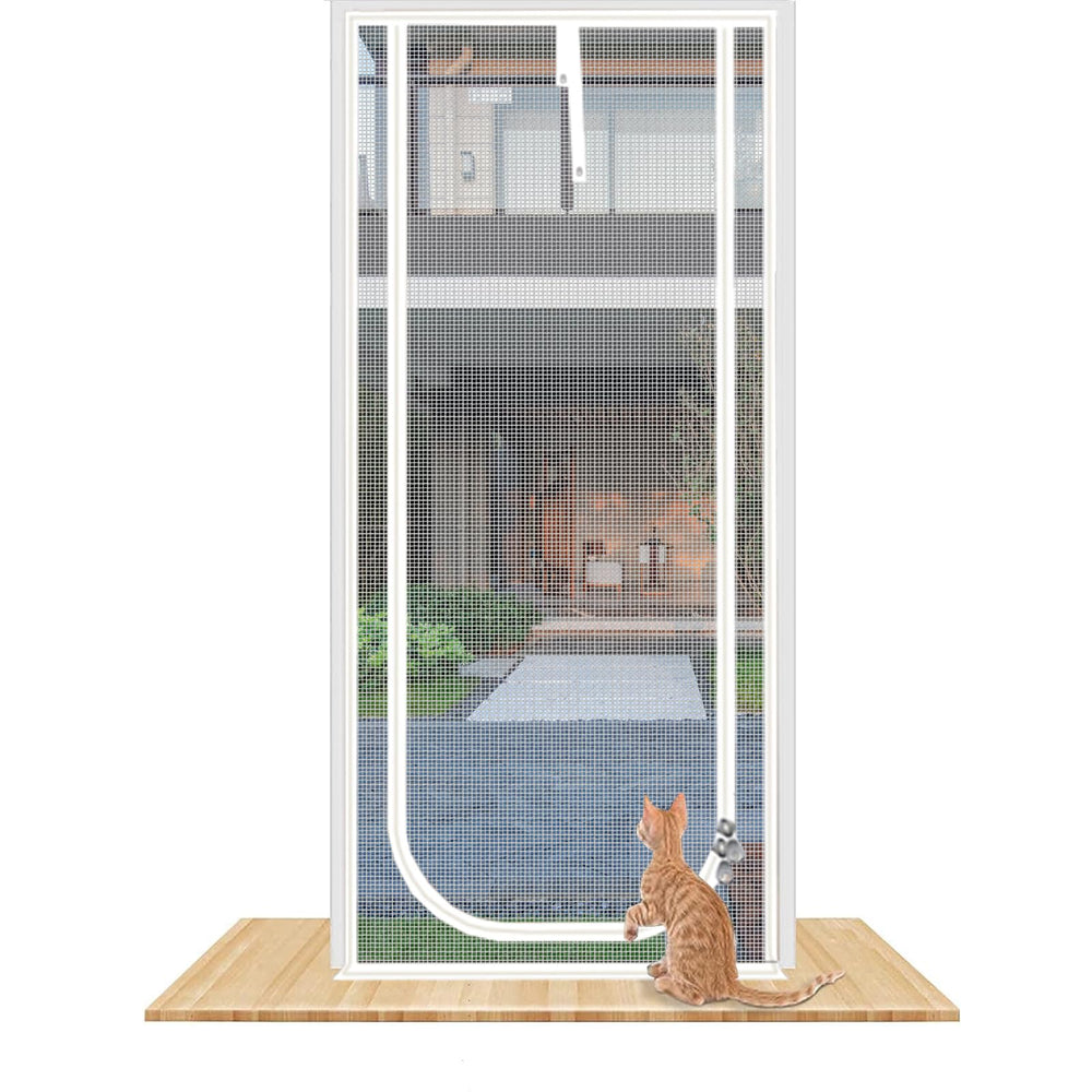 QWR reinforced cat screen door front view shows secure fit for room-to-room use