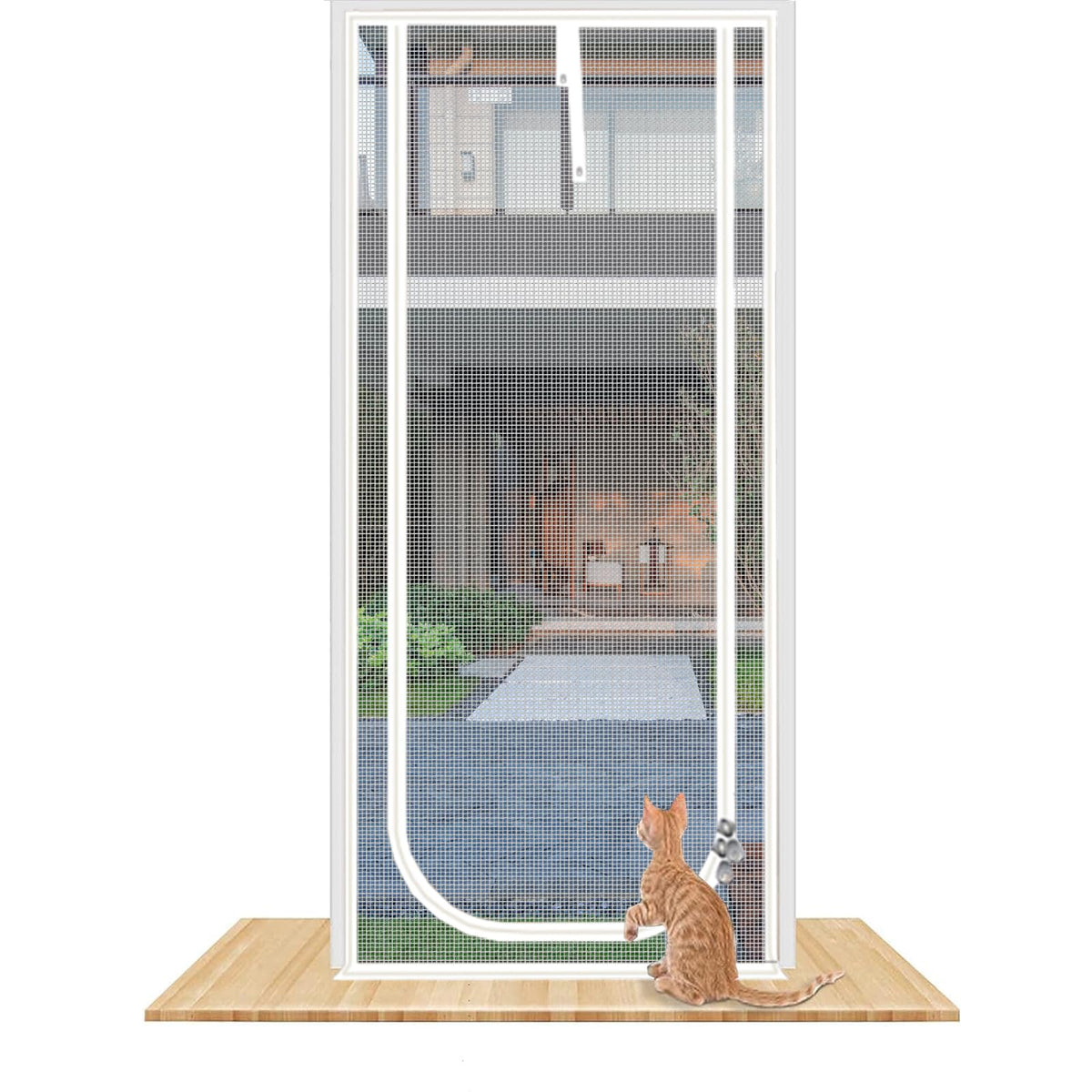 QWR reinforced cat screen door front view shows secure fit for room-to-room use