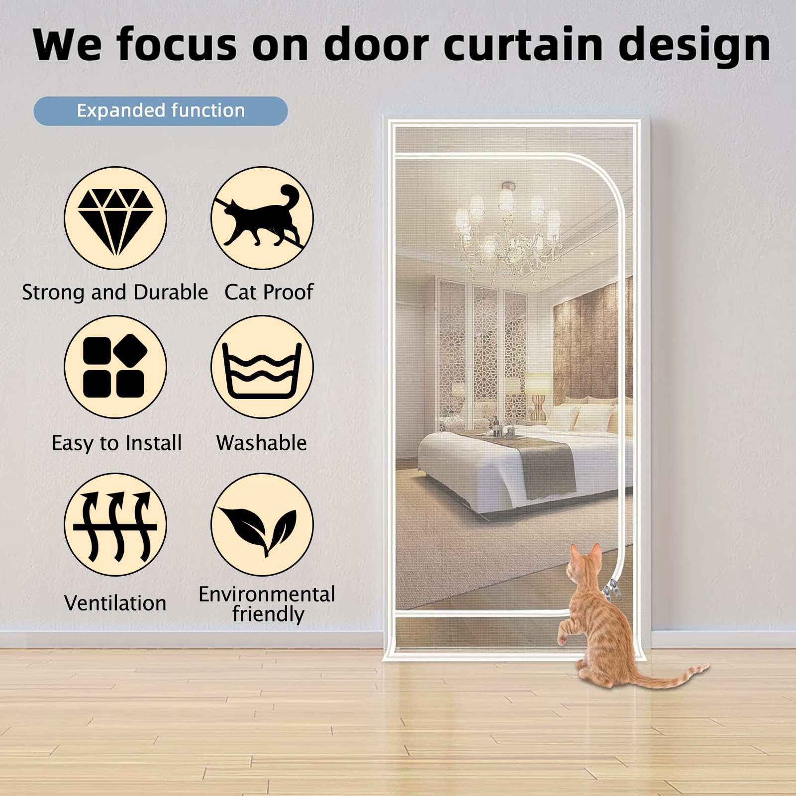 QWR Upgraded Pet Screen Door cat-resistant mesh closeup shows durability against claws.