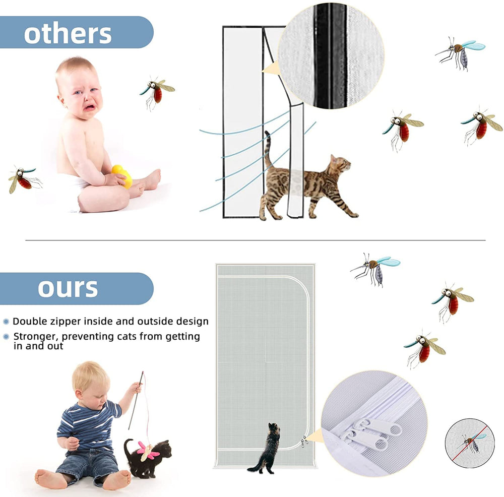 QWR Upgraded Pet Screen Door reinforced vinyl-coated steel wire for high-density protection.