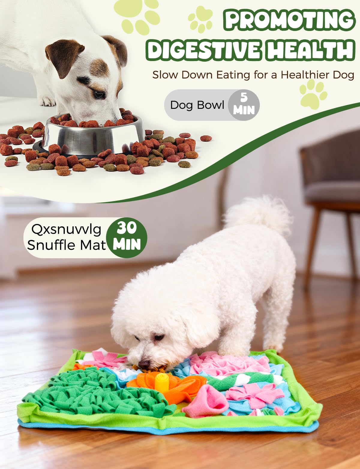 Qxsnuvvlg Snuffle Mat non-slip bottom keeps it steady during treats.