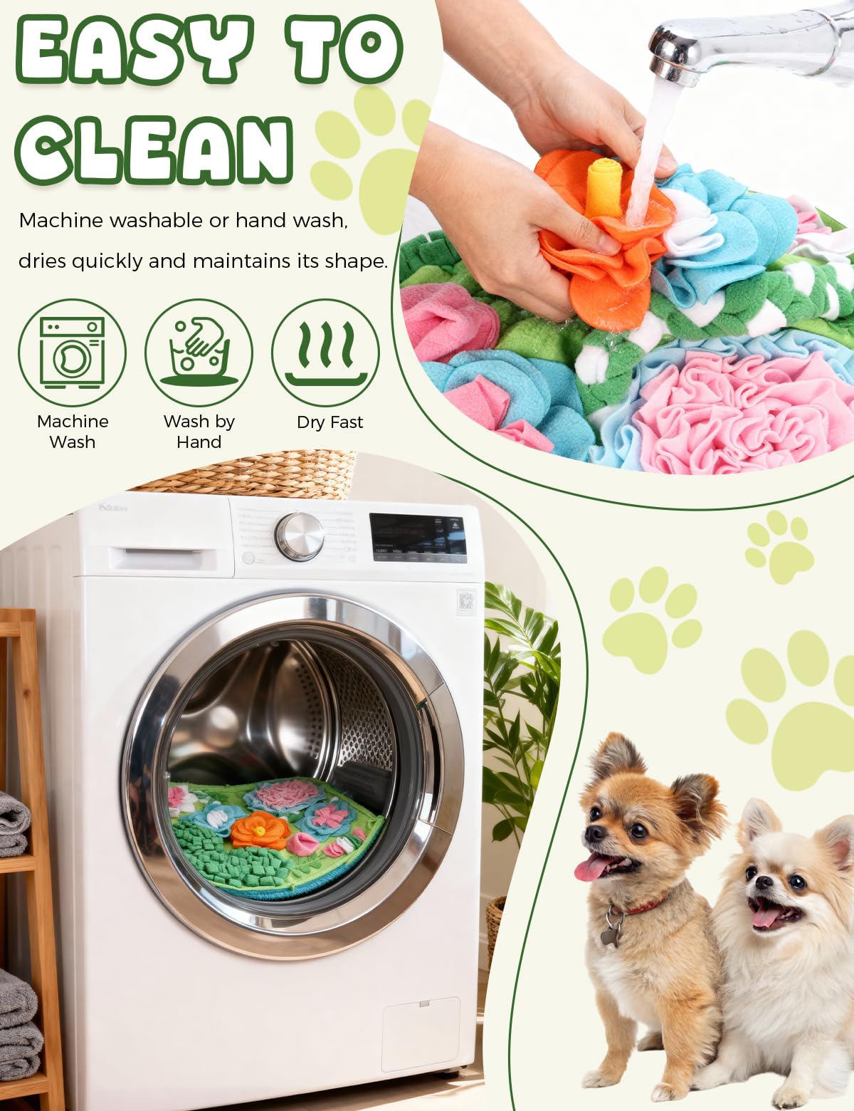 Qxsnuvvlg Snuffle Mat easy to clean helps busy owners manage mess.
