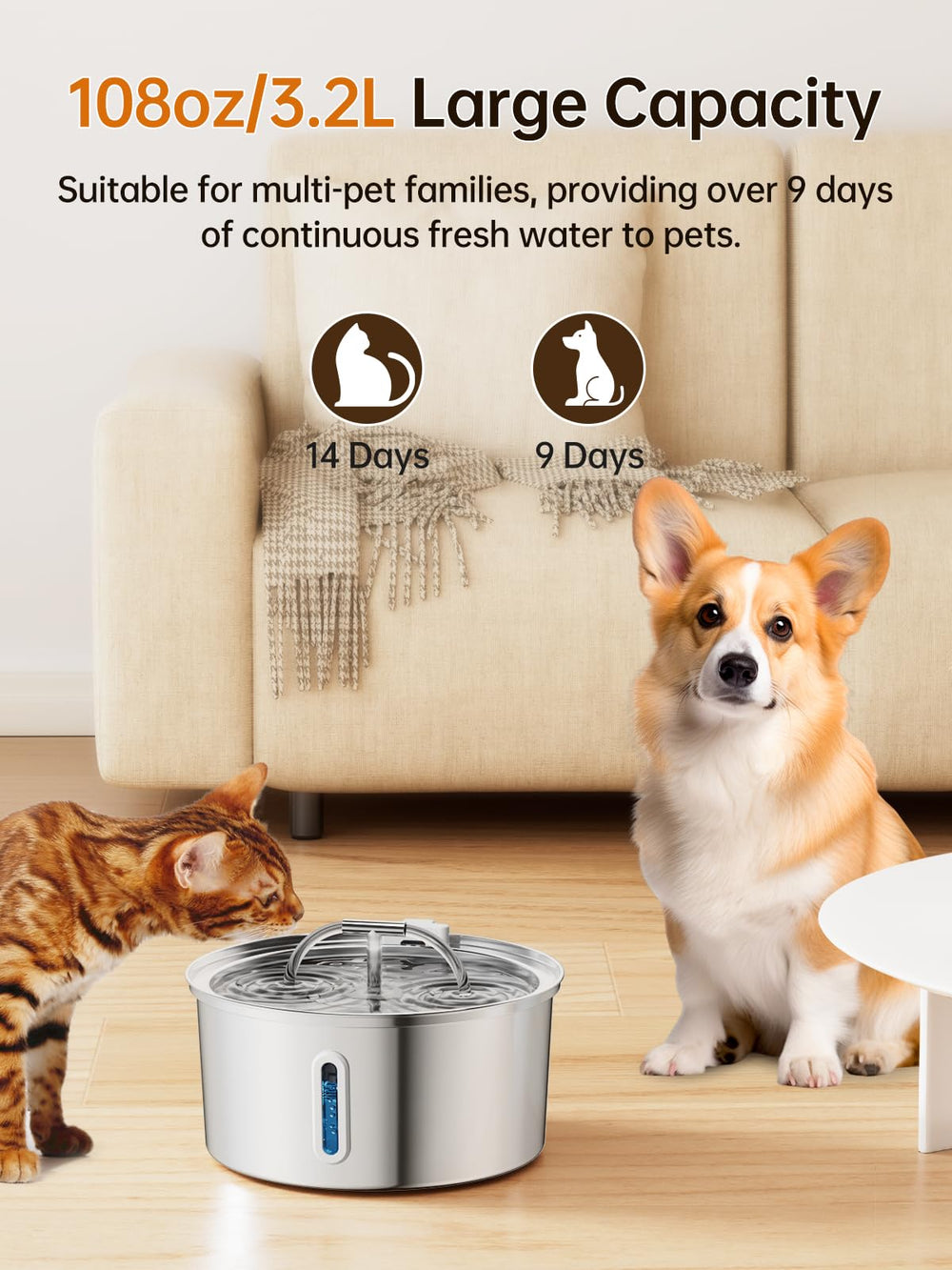 Qzkragt cat water fountain dual-stream flow invites pets to drink with moving water.