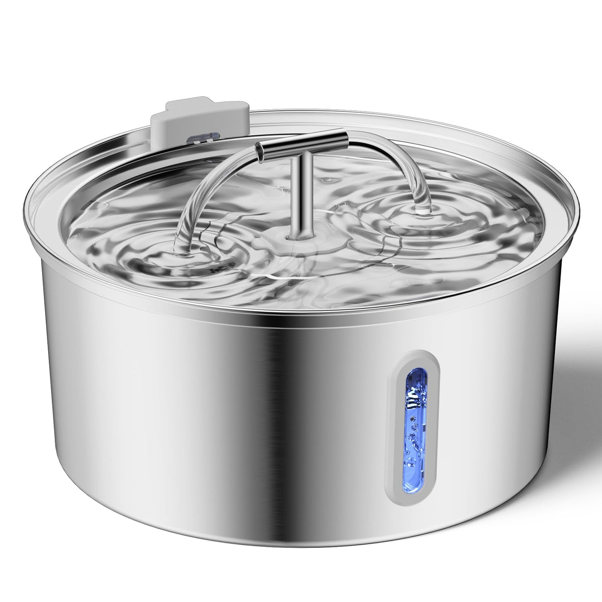 Qzkragt cat water fountain side view shows stainless steel durability and dual-stream hydration