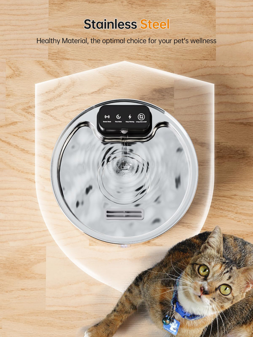 Qzkragt Wireless Cat Water Fountain stainless steel body is durable and easy to clean.