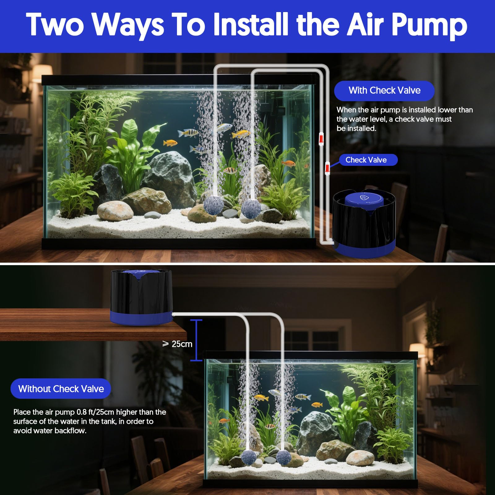 QZQ pump-in-use image shows easy placement beside a tank.