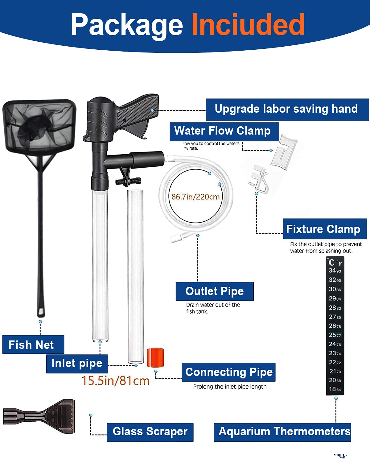 QZQ Aquarium Cleaner handle-press-action demonstrates manual siphon for silent water changes