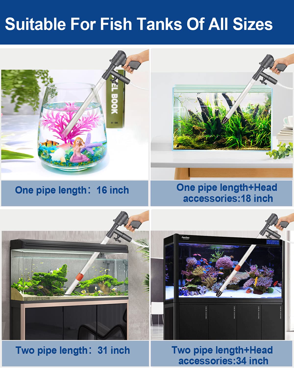 QZQ Aquarium Cleaner thermometer-fish-net highlights included tools for monitoring temperature and netting fish