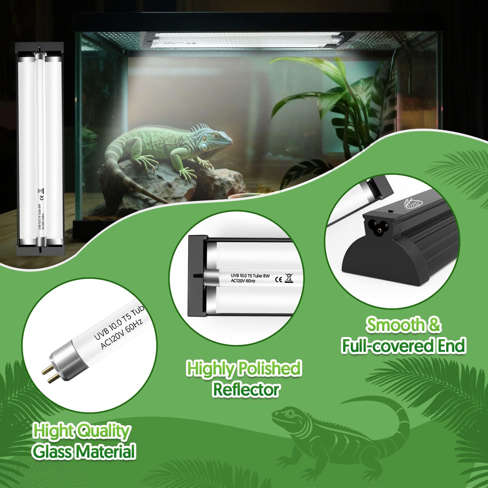 QZQ T5 UVB mesh-cover installation for easy vivarium mounting.