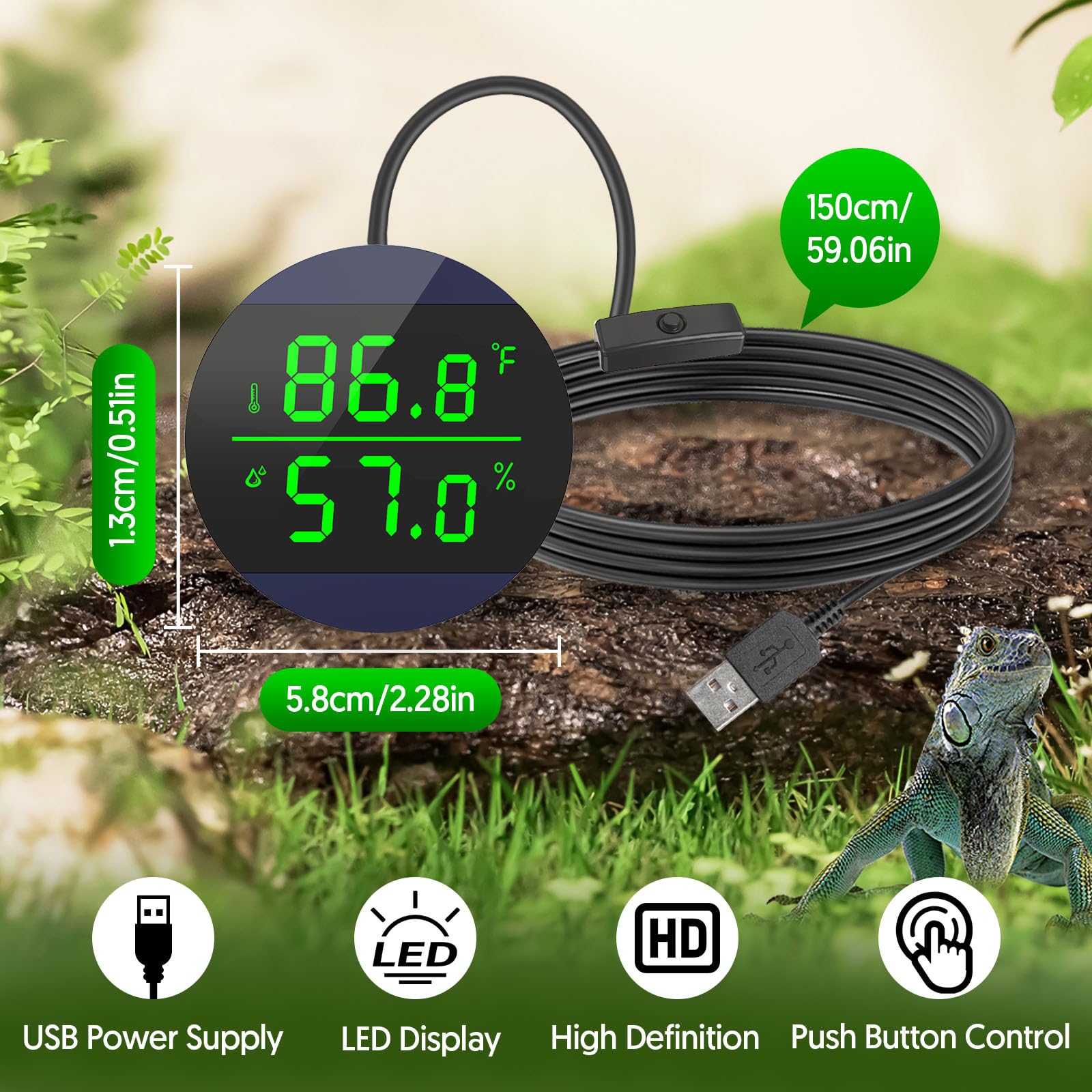 QZQ terrarium-compatible gauge suits chameleons geckos and lizards for reliable climate checks