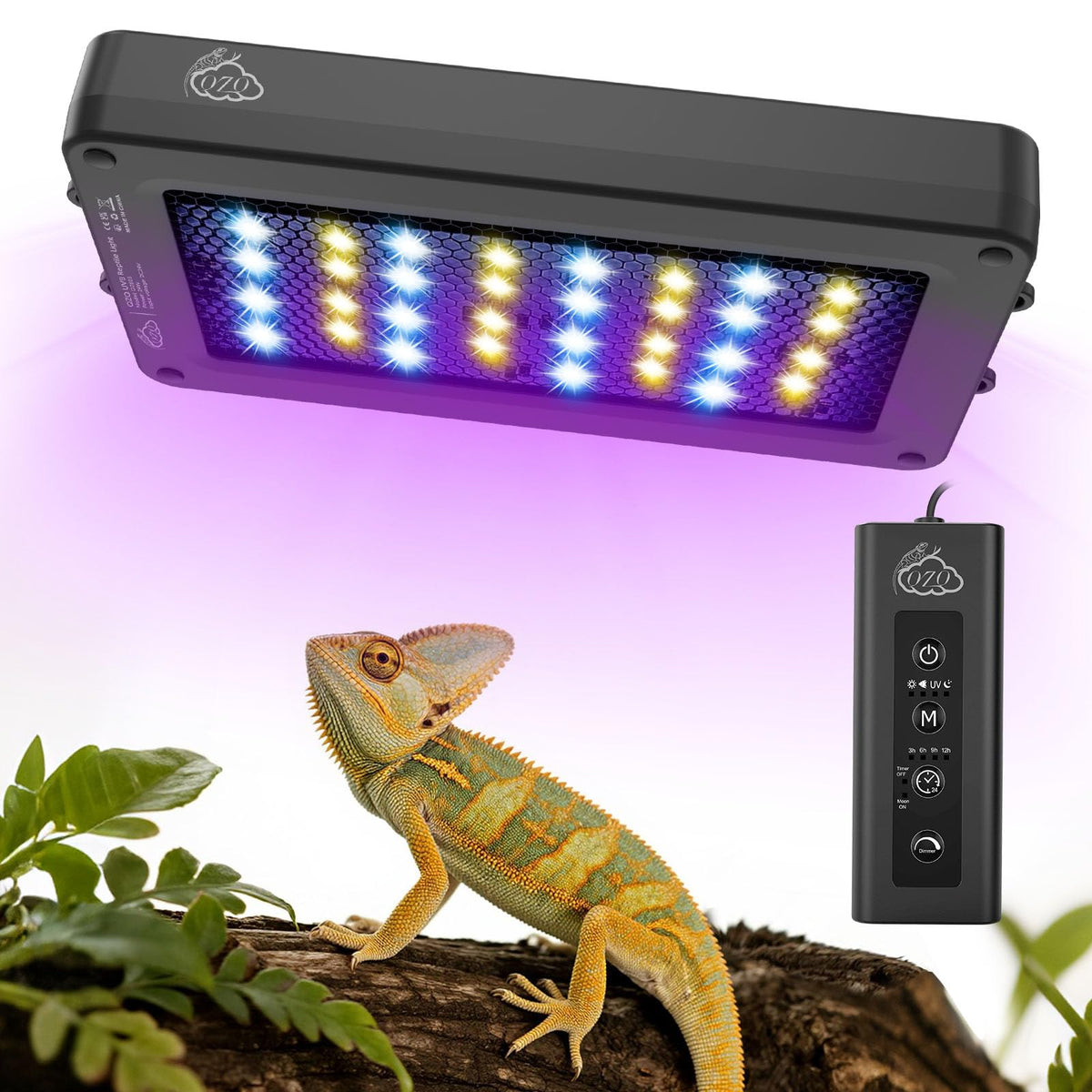 QZQ UVB reptile lamp 24W; UVB output supports healthy growth.
