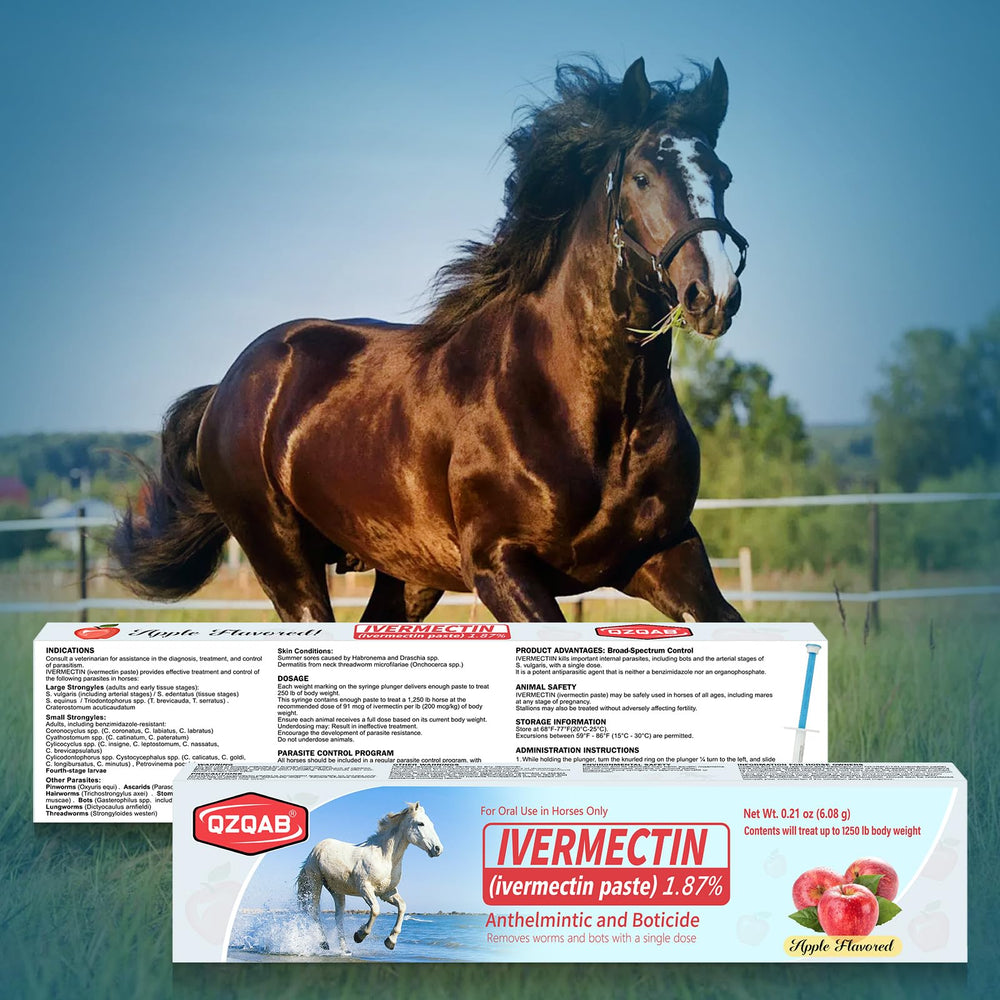 QZQAB Ivermectine Paste utilisation courante en écurie et centre équestre.