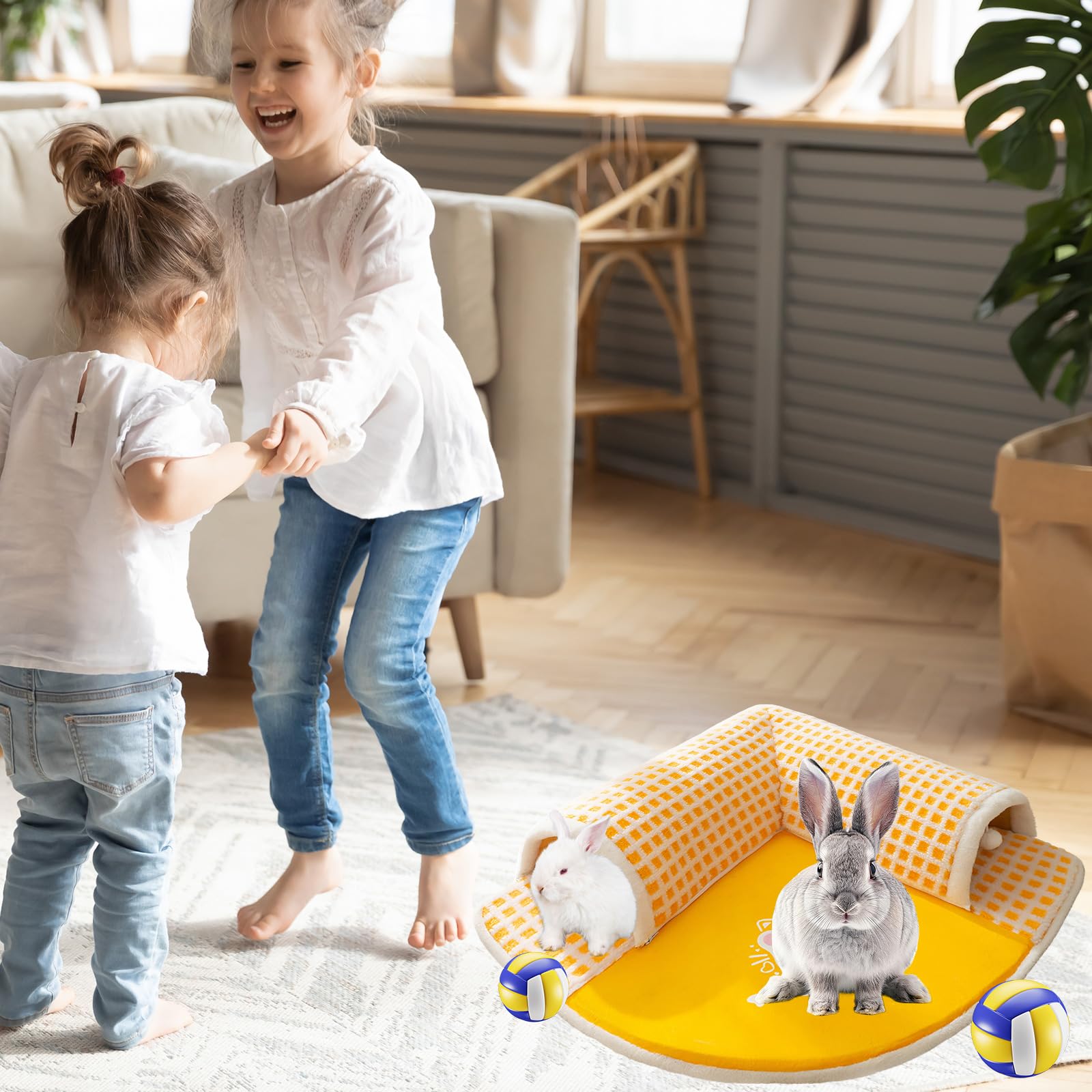 Rabbit Tunnel Hideout House in-use small-pets demonstrates safe, interactive play sessions