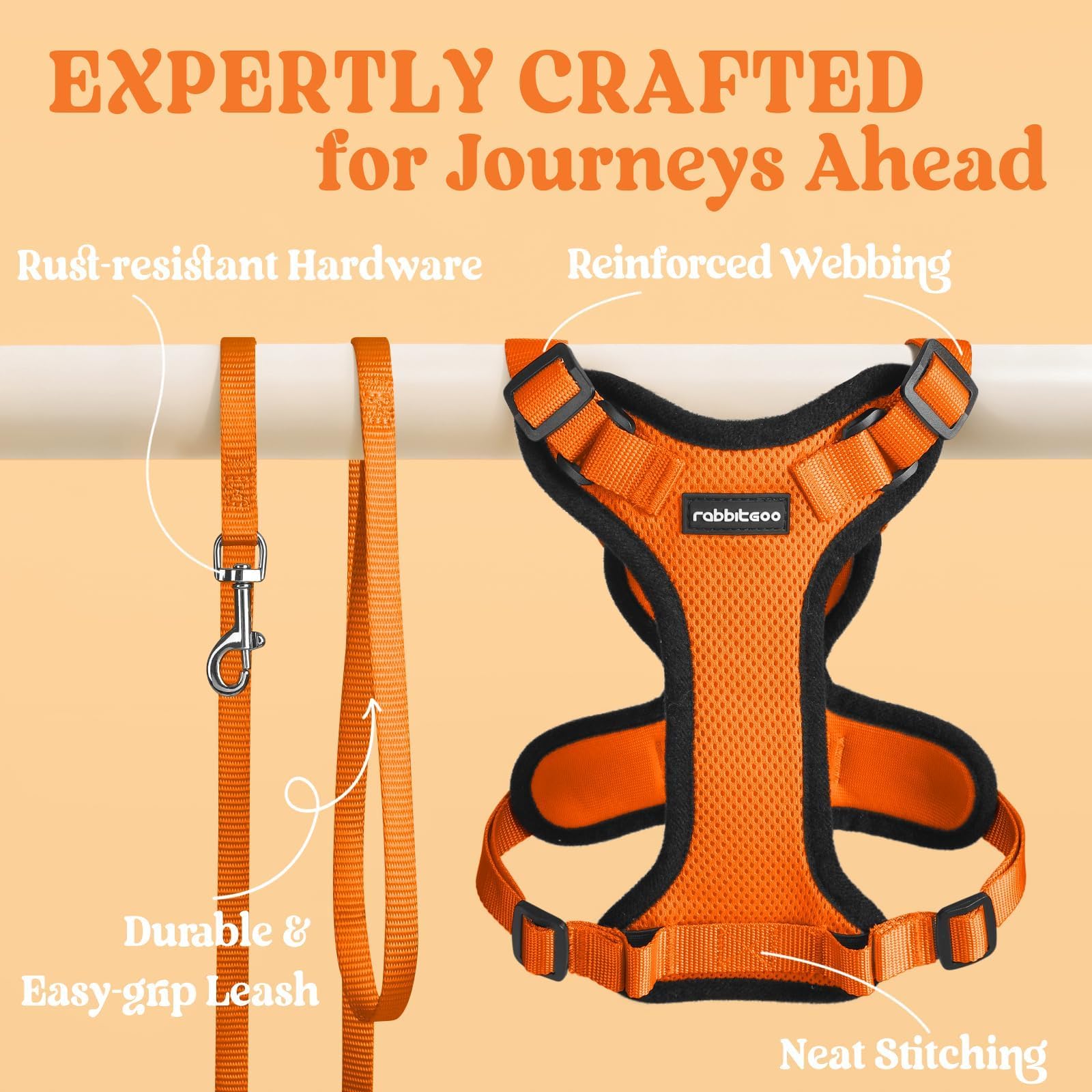 Rabbitgoo arnés naranja vibrante para estilo y visibilidad.