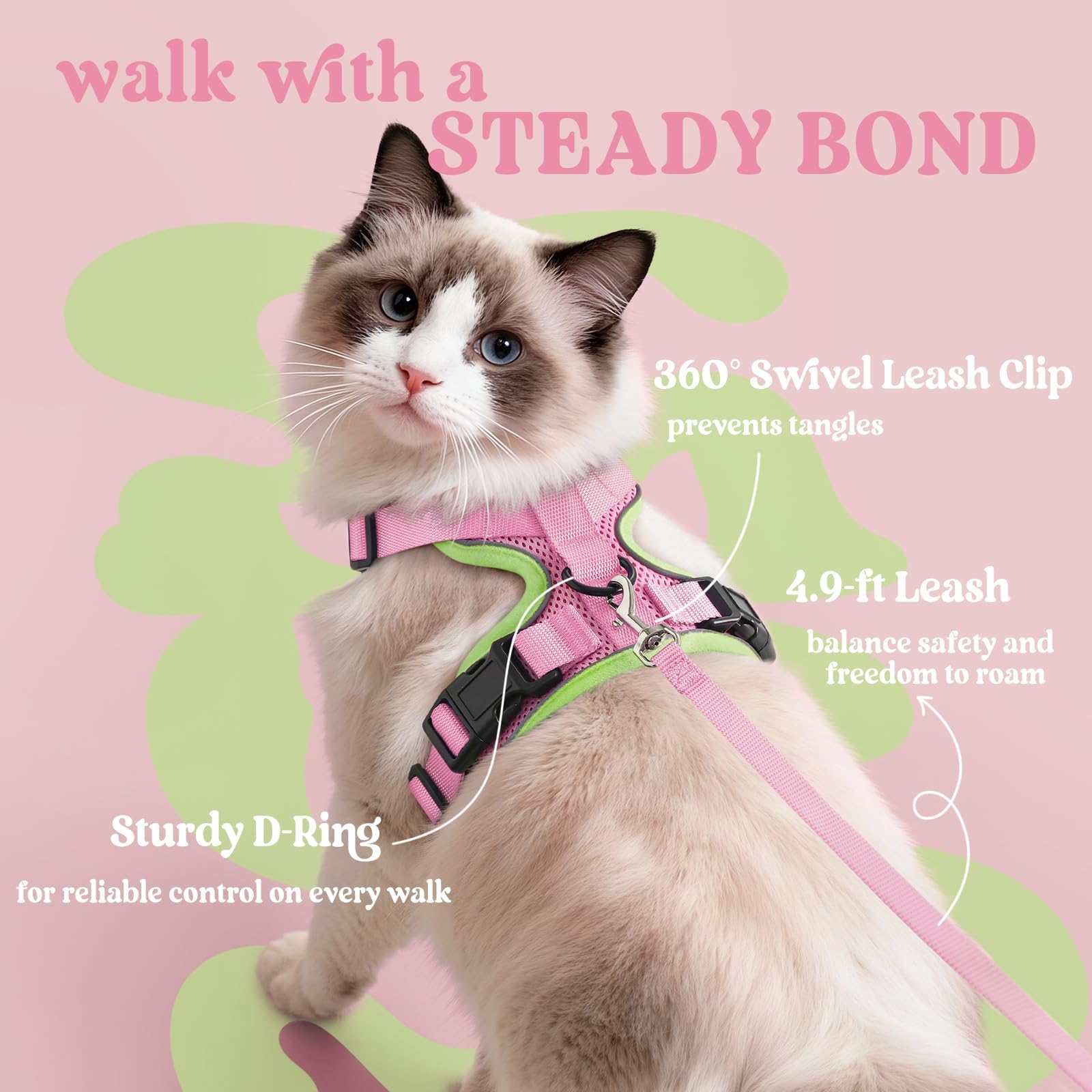 Rabbitgoo cat harness adjustable straps ensure a comfortable, secure fit.