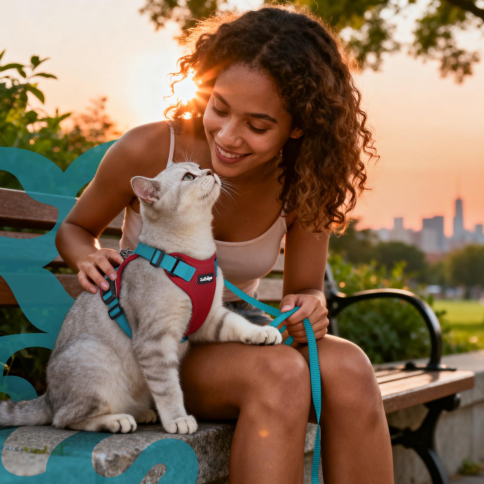 Rabbitgoo cat harness vibrant-red-teal colors reflect personality and outdoor-ready style