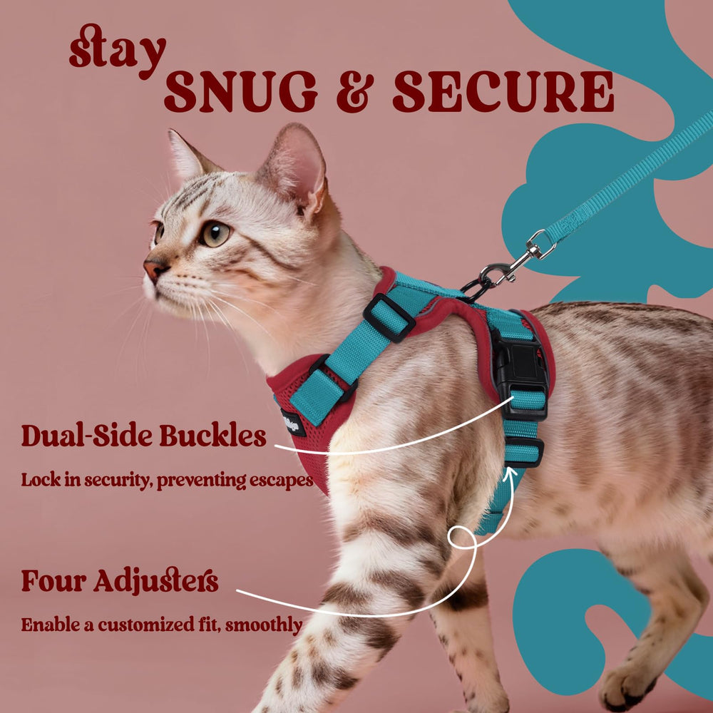 Rabbitgoo cat harness dual-buckles reinforce escape-proof closure for confident outings