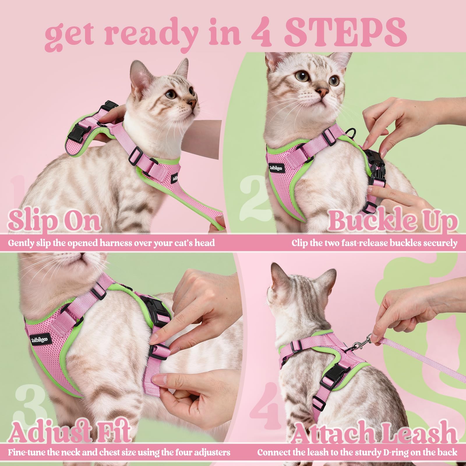 Rabbitgoo easy-on-slip-over harness for quick put-on before outdoor adventures.