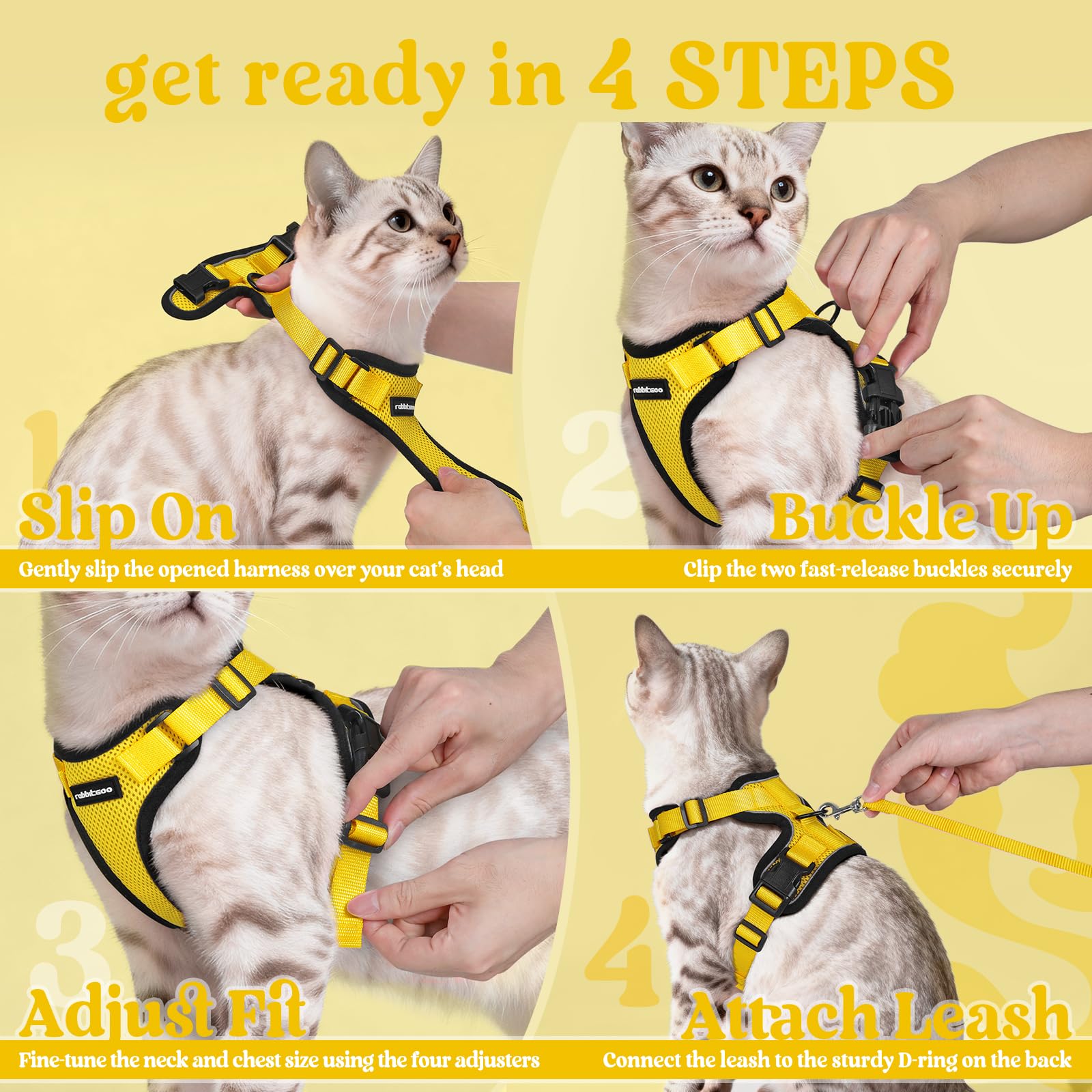 Rabbitgoo cat harness included leash shows complete walking setup for cats.