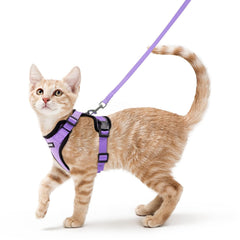 Rabbitgoo cat harness light purple overhead-fit for easy on-and-off outdoor walks