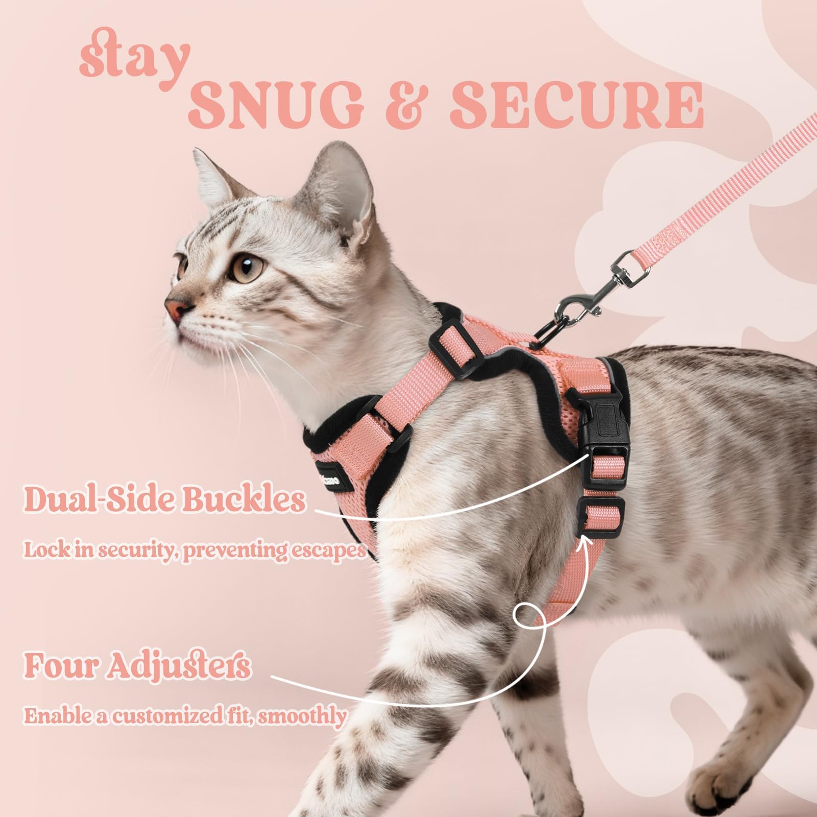Rabbitgoo cat harness overhead slip-on design for easy on and off.
